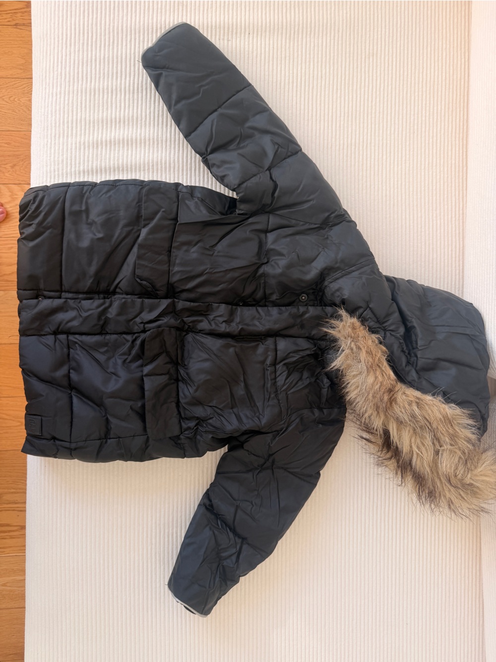 Women's Black Puffer Coat with Faux Fur Hood